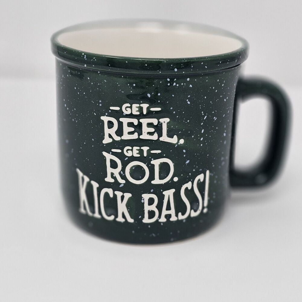 HALLMARK MUG - GET REEL GET ROD KICK BASS - FISHING - 15 oz COFFEE MUG